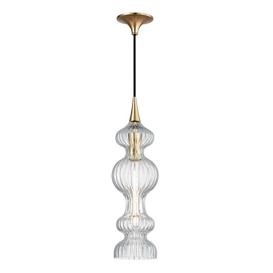 Pomfret Pendant - Aged Brass Finish Clear Glass