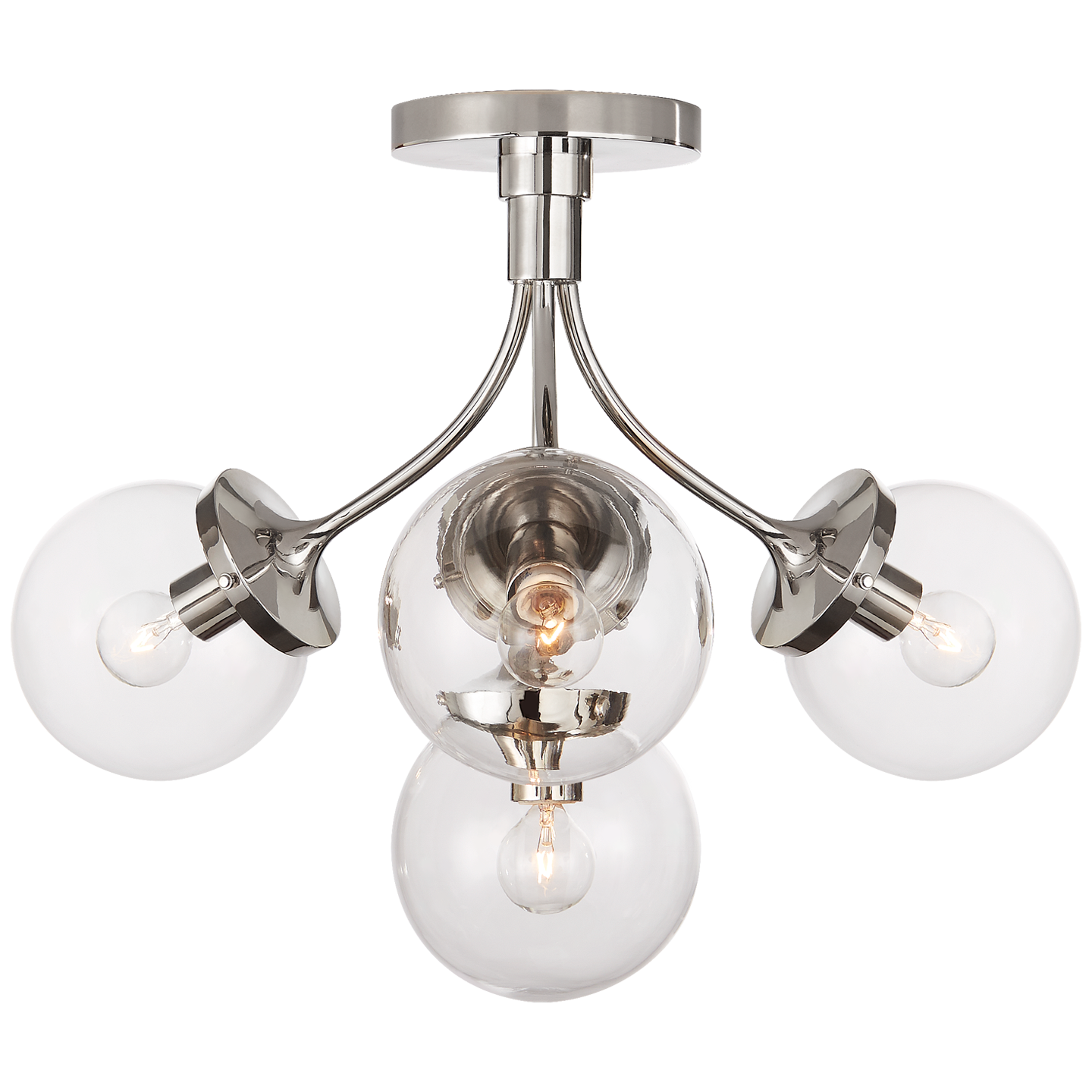 Prescott Medium Semi-Flush - Polished Nickel Finish with Clear Glass Globes