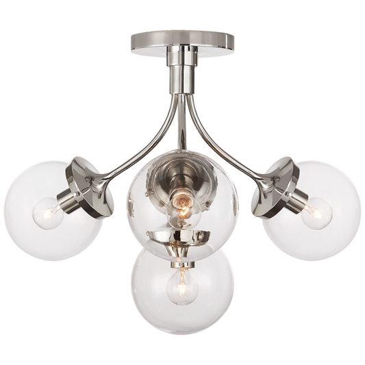 Prescott Medium Semi-Flush - Polished Nickel Finish with Clear Glass Globes