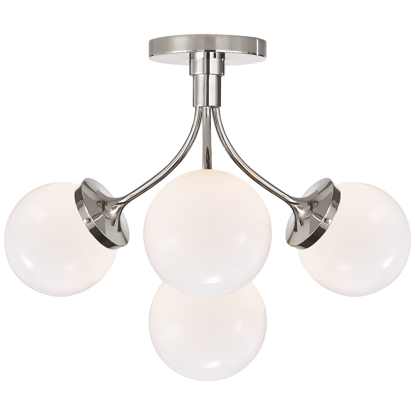 Prescott Medium Semi-Flush - Polished Nickel Finish with White Glass Globes