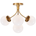 Load image into Gallery viewer, Prescott Medium Semi-Flush - Soft Brass Finish with White Glass Globes
