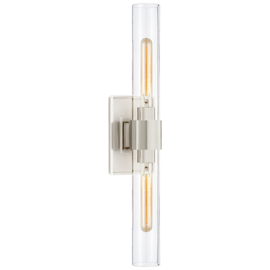 Presidio Petite Double Sconce - Polished Nickel Finish Clear Glass