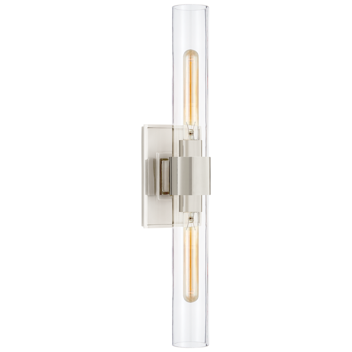 Presidio Petite Double Sconce - Polished Nickel Finish Clear Glass