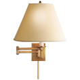 Load image into Gallery viewer, Primitive Swing Arm - Hand-Rubbed Antique Brass Finish with Linen Shade
