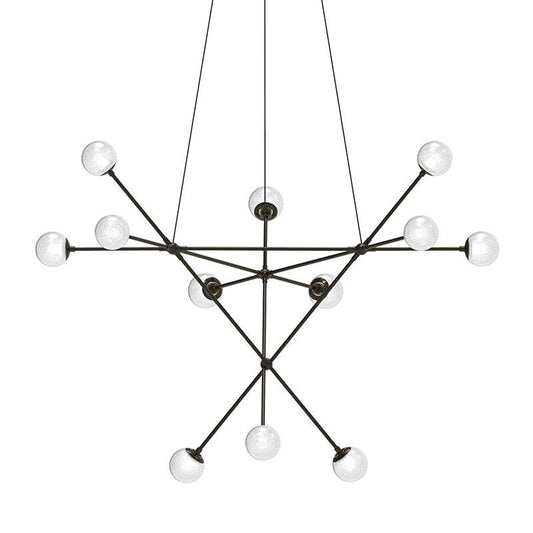 Proton Alpha LED Chandelier - Polished Black Nickel Finish with White Crushed Glass