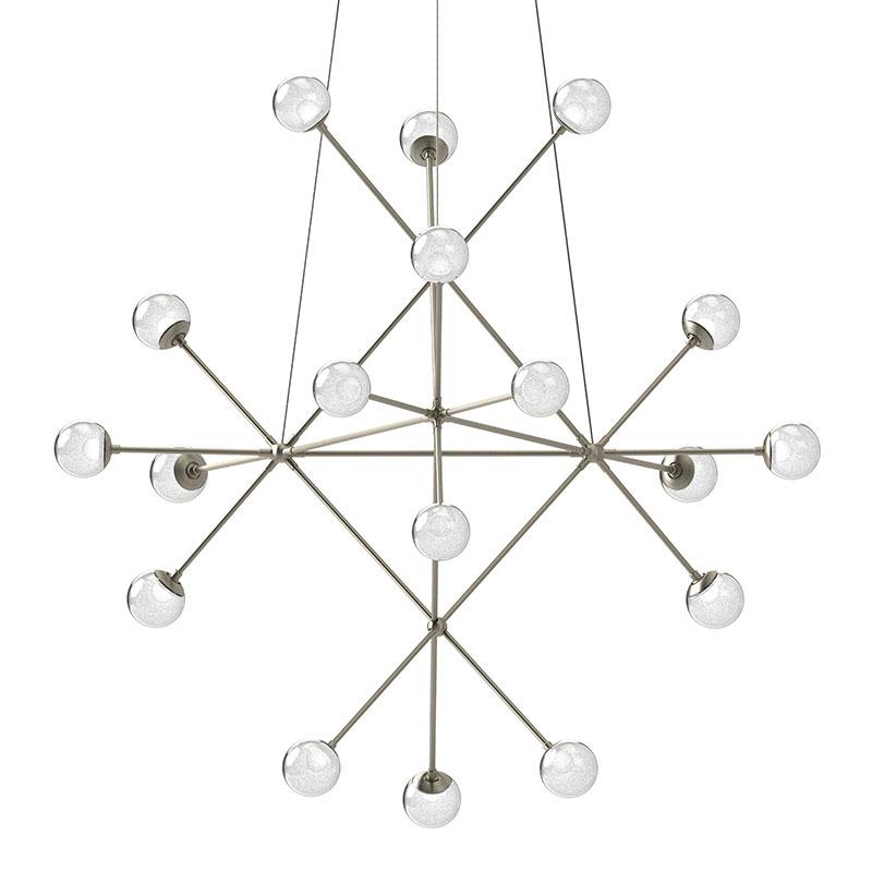 Proton Beta LED Pendant - Satin Nickel Finish with White Crushed Glass