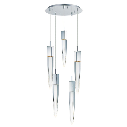 Quartz Round 5-Light Pendant - Polished Chrome