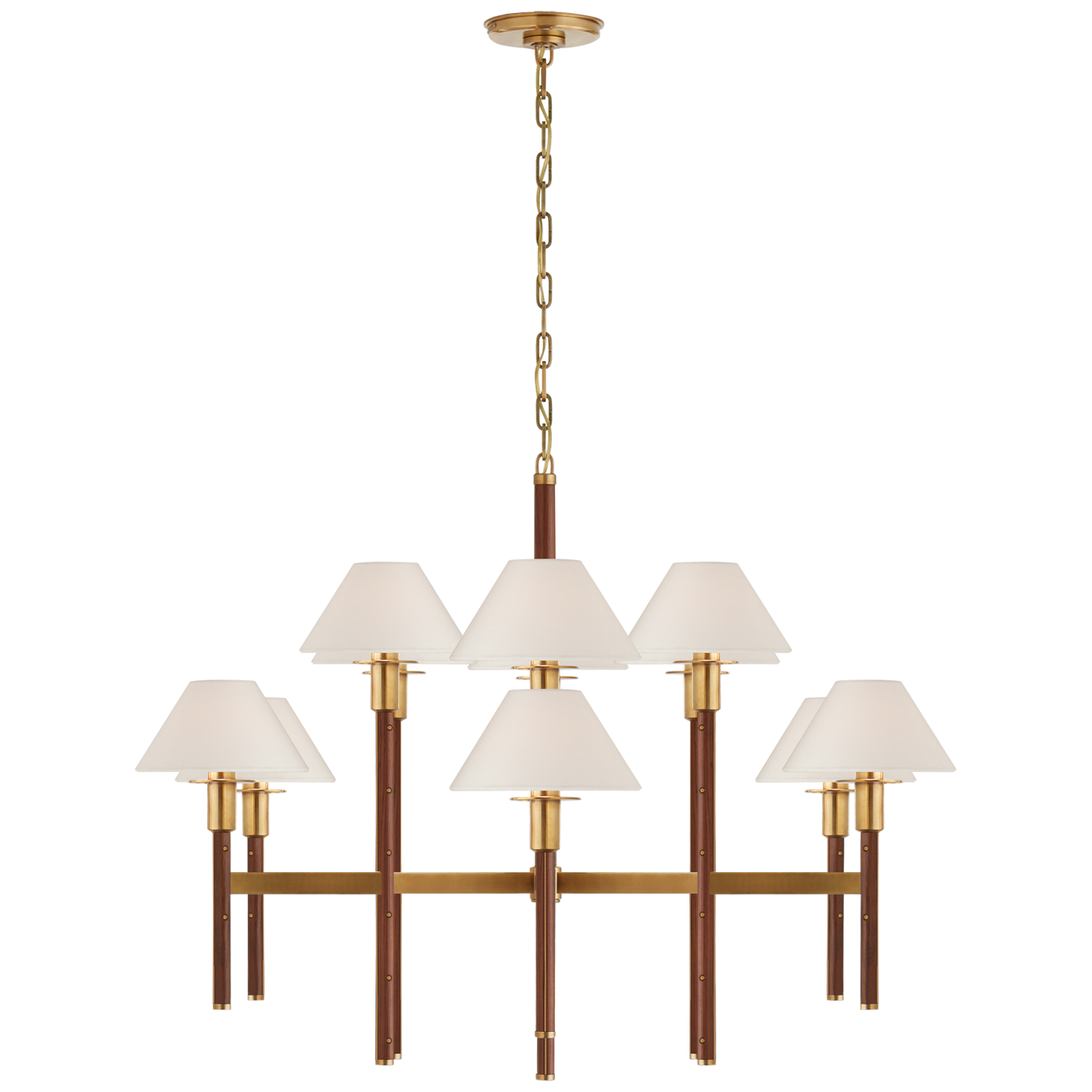 Radford Large Two Tier Chandelier - Natural Brass/Natural Riff Oak
