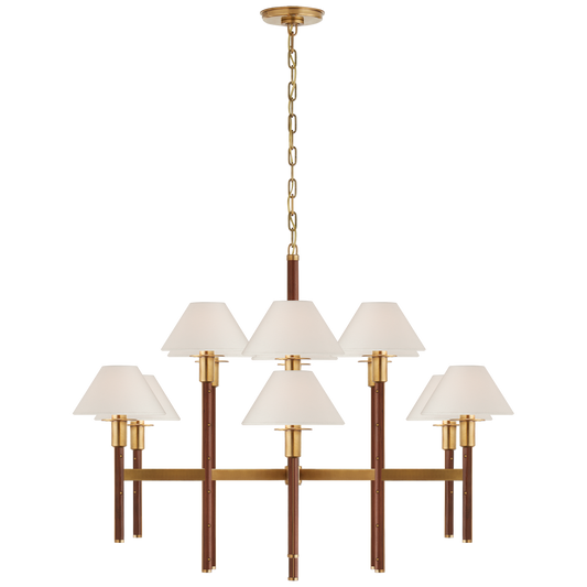 Radford Large Two Tier Chandelier - Natural Brass/Natural Riff Oak