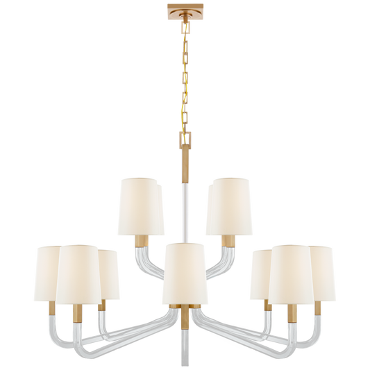 Reagan Grande Two Tier Chandelier - Antique-Burnished Brass Finish (With Shades)