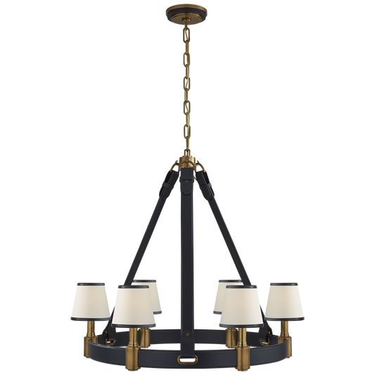 Riley Medium Ring Chandelier - Brass/Navy Leather