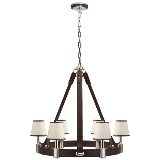 Riley Medium Ring Chandelier - Polished Nickel/Chocolate Leather