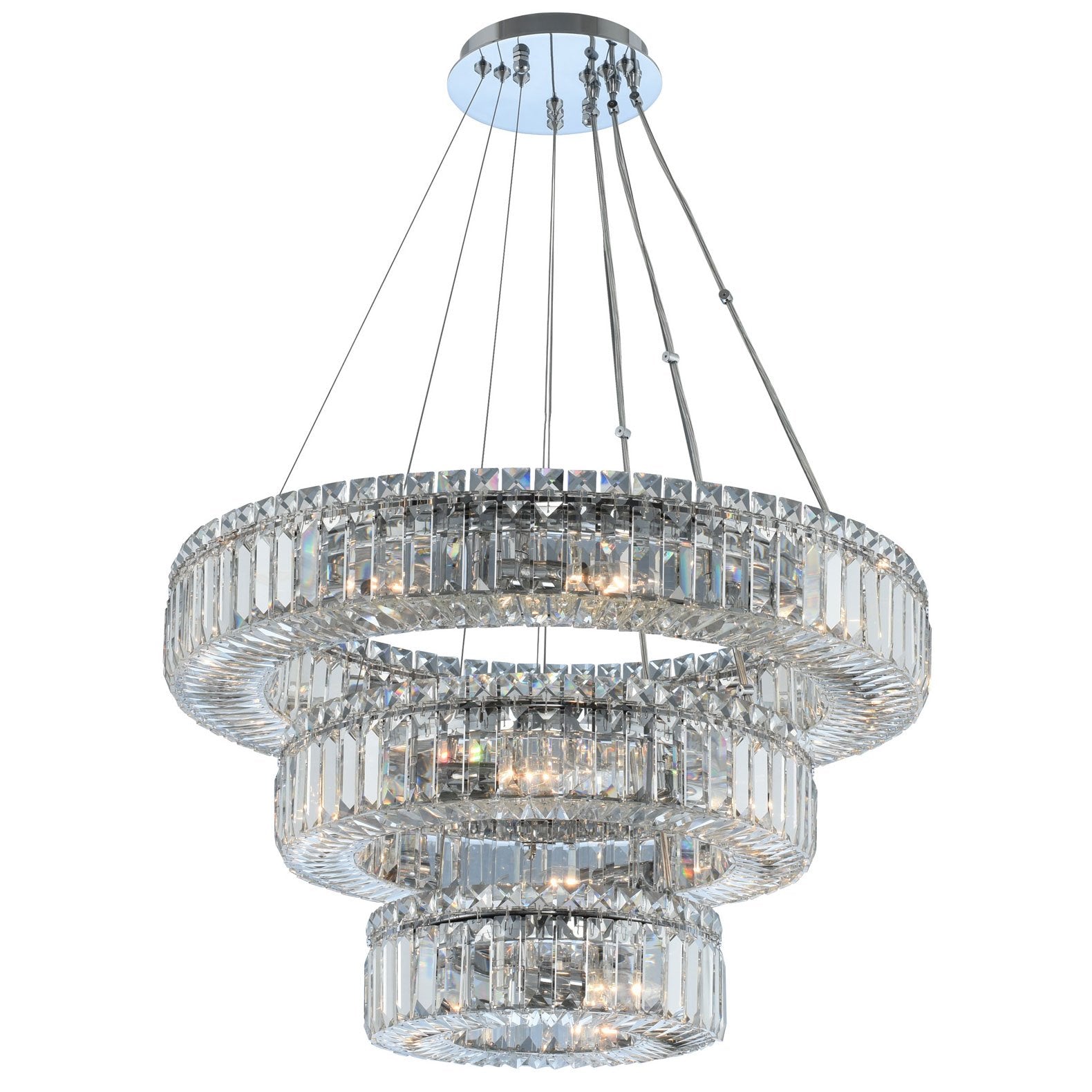 Rondelle 3 Tier 26" Chandelier - Polished Chrome