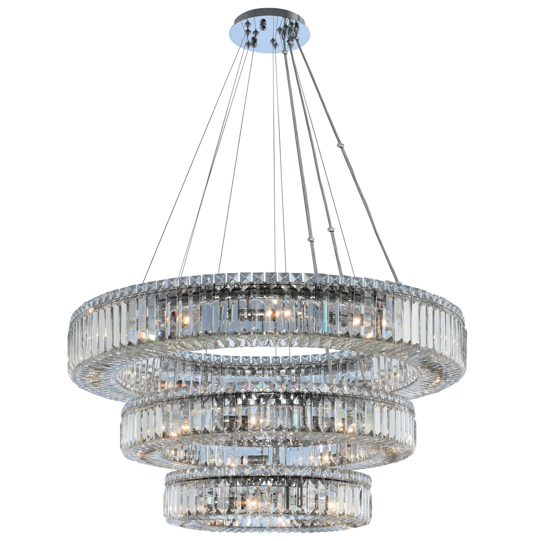 Rondelle 3 Tier 36" Chandelier - Polished Chrome