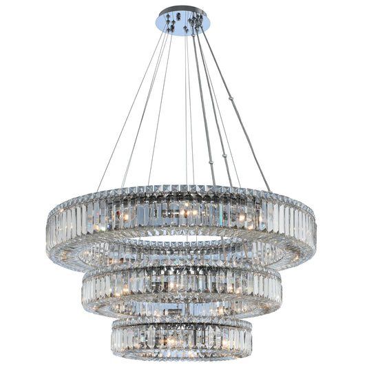Rondelle 3 Tier 36" Chandelier - Polished Chrome