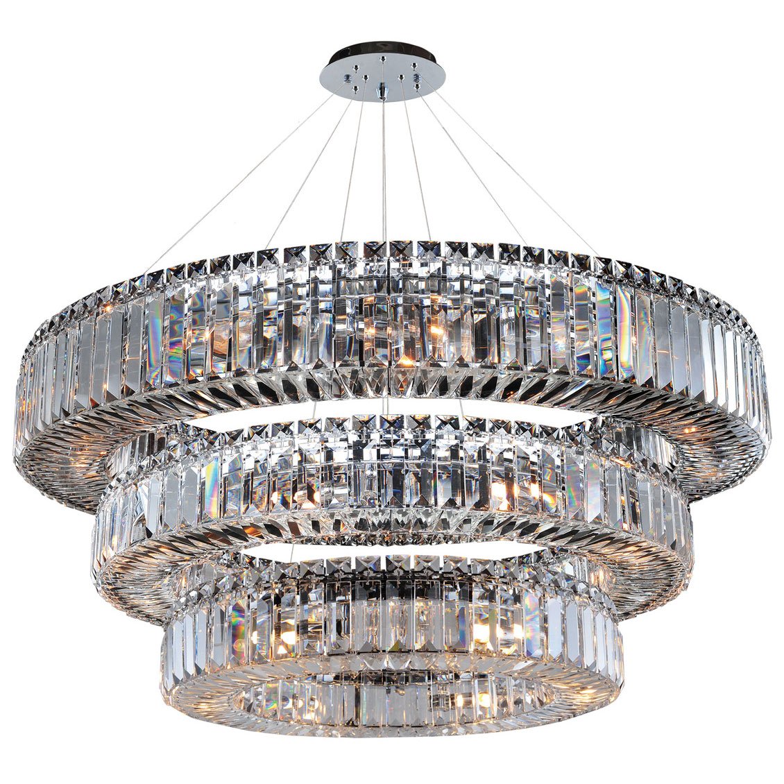 Rondelle 3 Tier 48" Chandelier - Polished Chrome