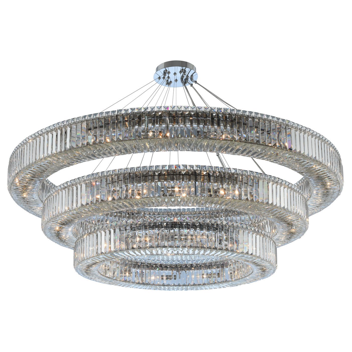 Rondelle 3 Tier 60" Chandelier - Polished Chrome