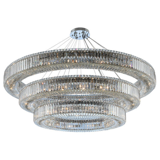 Rondelle 3 Tier 60" Chandelier - Polished Chrome