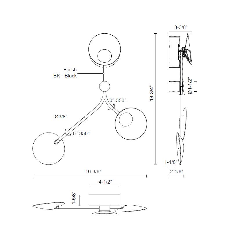 Rotaire 2 Light LED Wall Sconce - Diagram