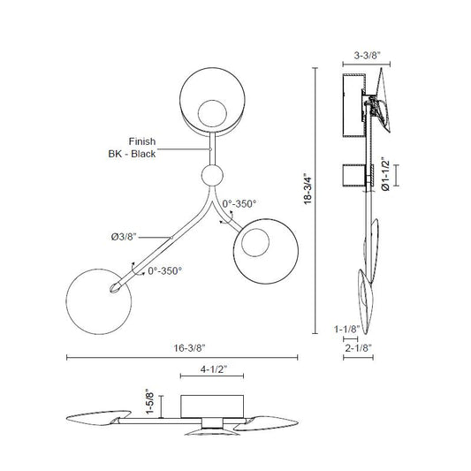 Rotaire 2 Light LED Wall Sconce - Diagram