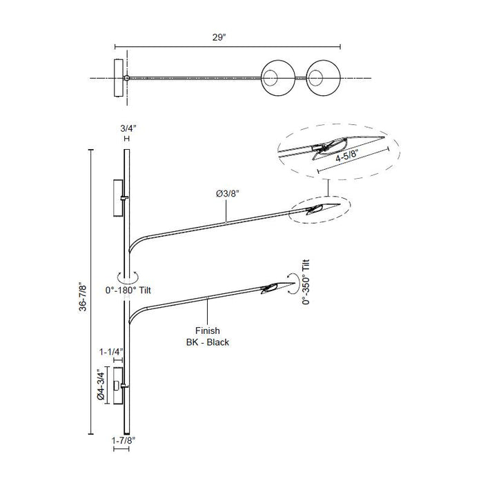 Rotaire Double LED Wall Sconce - Diagram