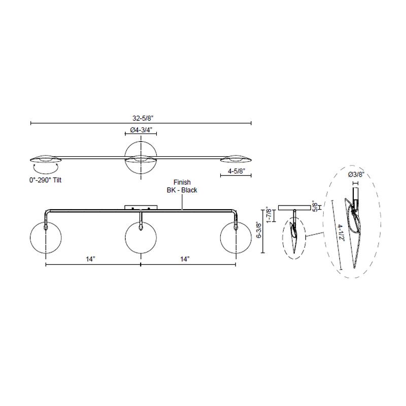 Rotaire LED Bath Bar - Diagram