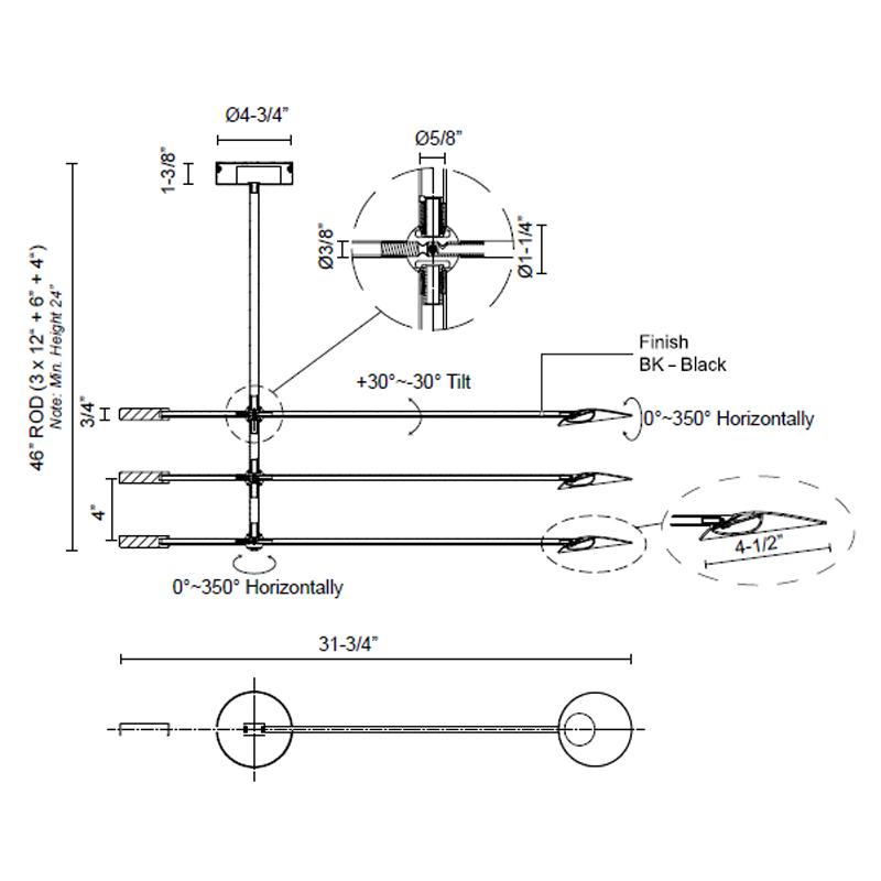 Rotaire Small LED Chandelier - Diagram