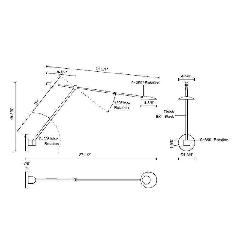 Rotaire Swing Arm LED Wall Sconce - Diagram