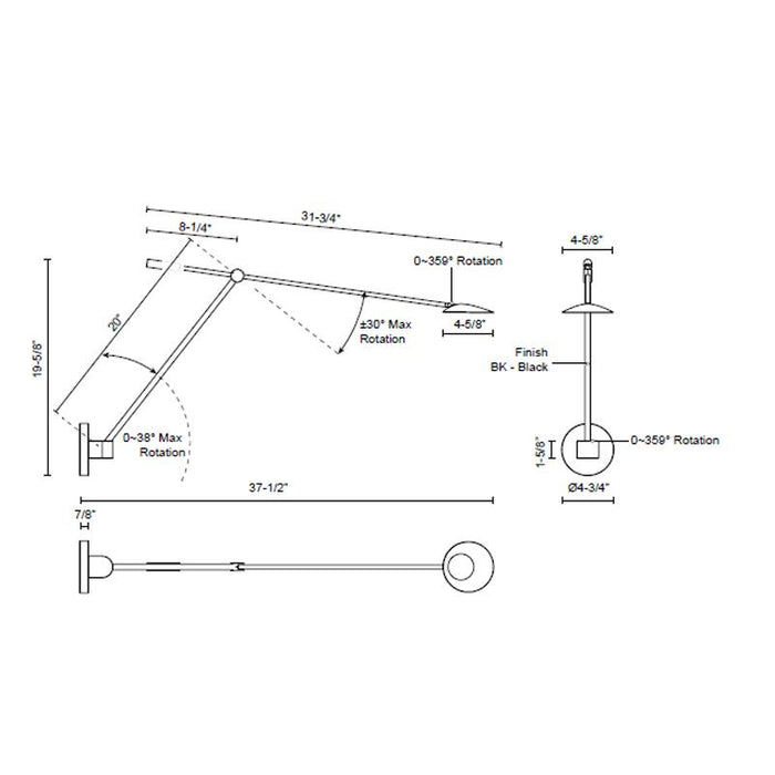 Rotaire Swing Arm LED Wall Sconce - Diagram