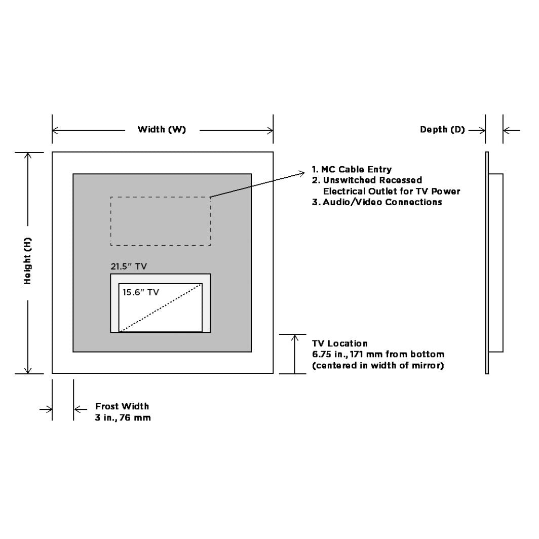 Silhouette Lighted Mirror with TV Diagram