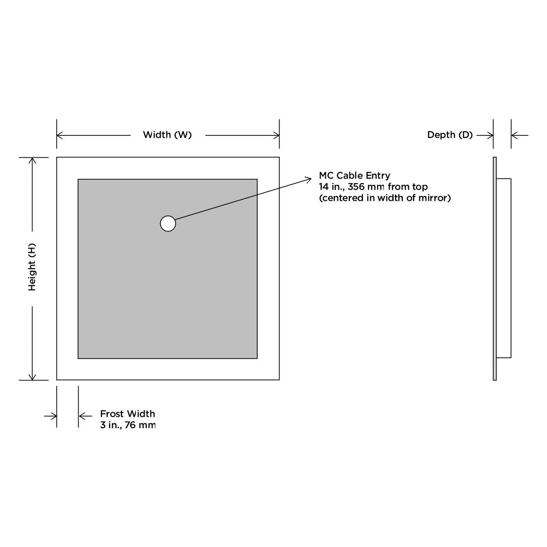 Silhouette Square Lighted Mirror Diagram