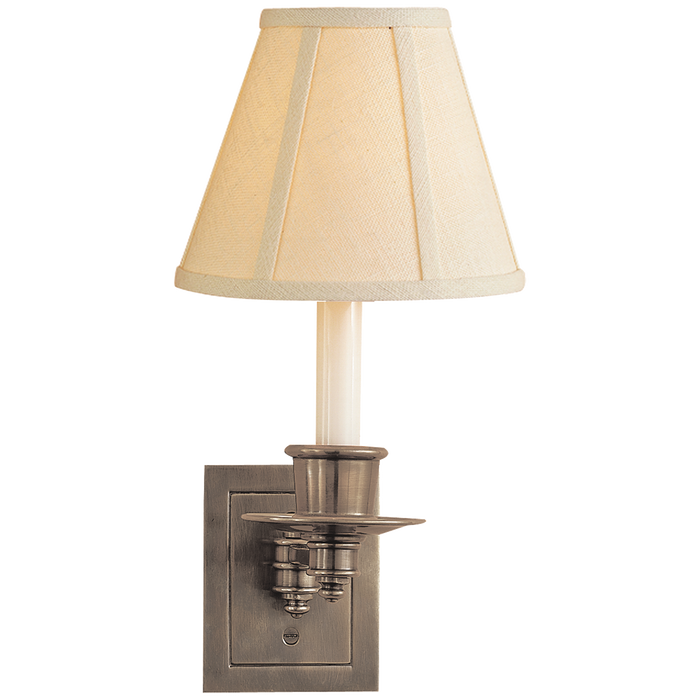 Single Swing Arm Sconce - Antique Nickel Finish with Linen Shade