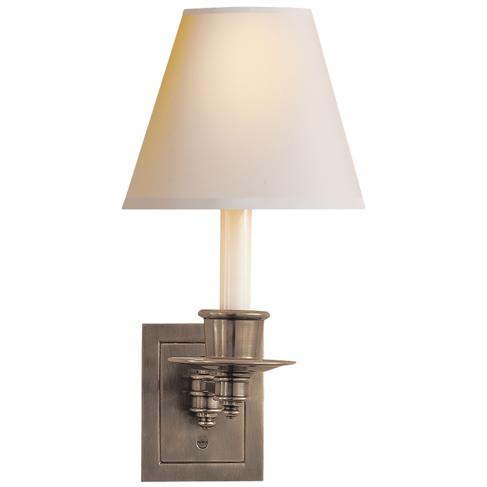 Single Swing Arm Sconce - Antique Nickel Finish with Natural Paper Shade