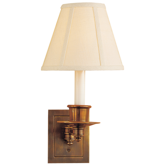 Single Swing Arm Sconce - Hand-Rubbed Antique Brass Finish with Linen Shade