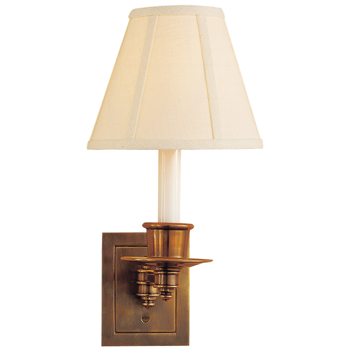 Single Swing Arm Sconce - Hand-Rubbed Antique Brass Finish with Linen Shade