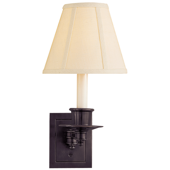 Single Swing Arm Sconce - Bronze Finish with Linen Shade