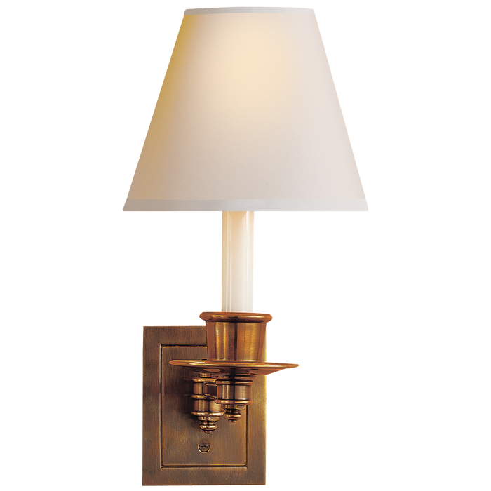 Single Swing Arm Sconce - Hand-Rubbed Antique Brass Finish with Natural Paper Shade