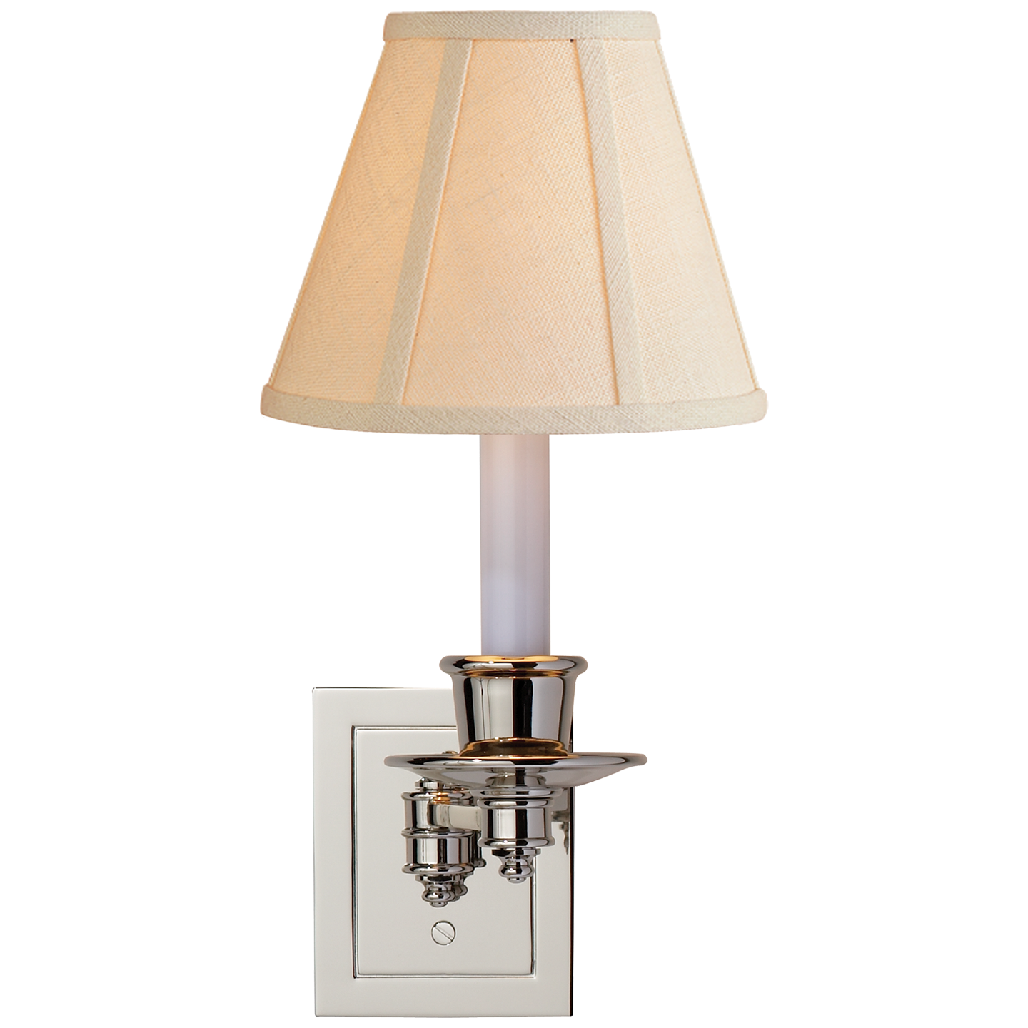 Single Swing Arm Sconce - Polished Nickel Finish with Linen Shade