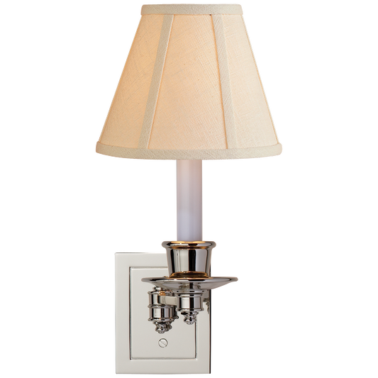 Single Swing Arm Sconce - Polished Nickel Finish with Linen Shade