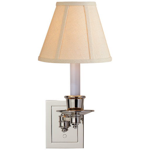 Single Swing Arm Sconce - Polished Nickel Finish with Linen Shade
