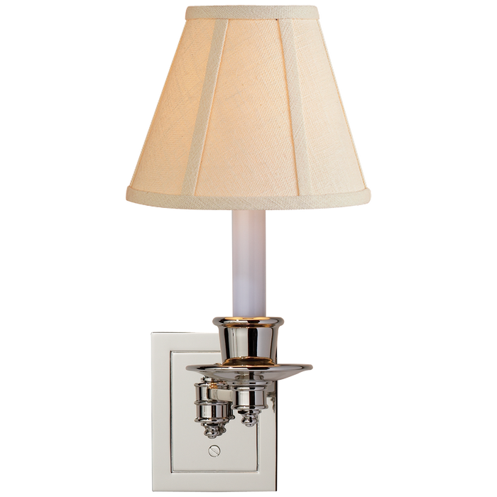 Single Swing Arm Sconce - Polished Nickel Finish with Linen Shade