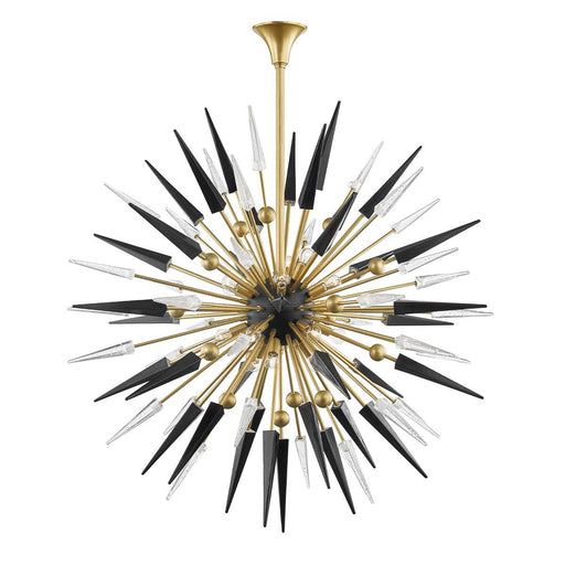 Sparta Large Chandelier - Aged Brass Finish with Black/Clear Glass