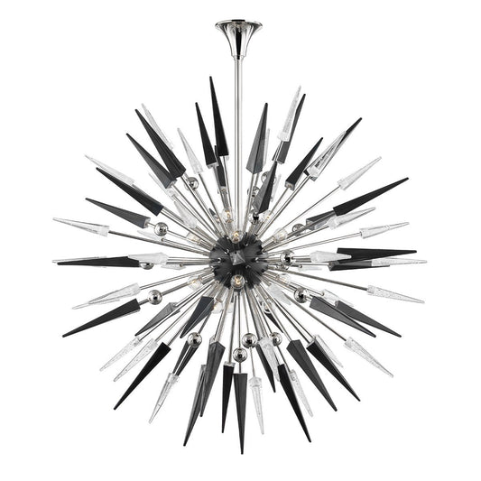 Sparta Large Chandelier - Polished Nickel Finish with Black/Clear Glass