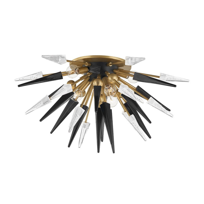 Sparta Semi Flushmount - Aged Brass Finish with Black/Clear Glass