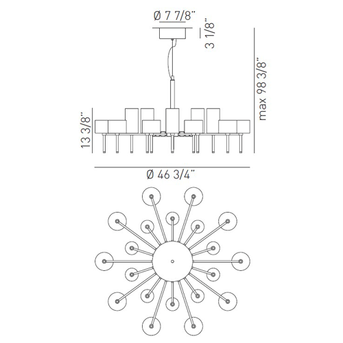 Spillray 20 Light LED Chandelier - Diagram