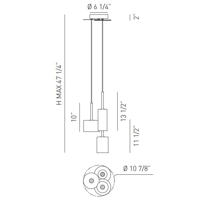 Spillray 3 Light LED Cluster Pendant - Diagram