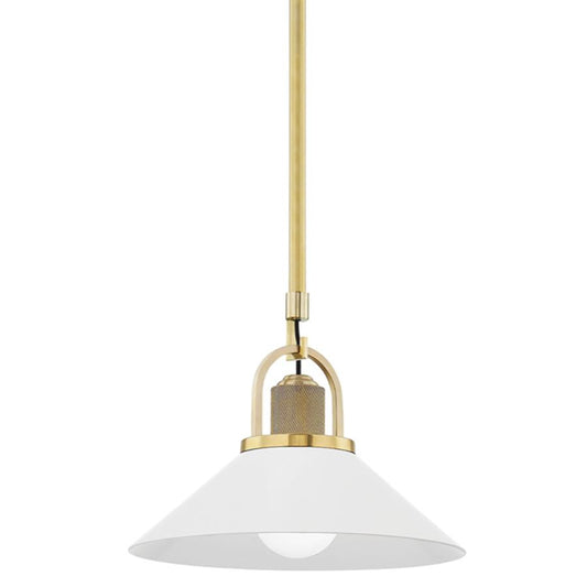 Syosset 12" Pendant - Aged Brass/White Finish