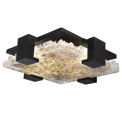 Terra Outdoor/Indoor Semi Flush Mount - Hand Rubbed Black Iron with Highlighted Antique Gold Leaf Glass