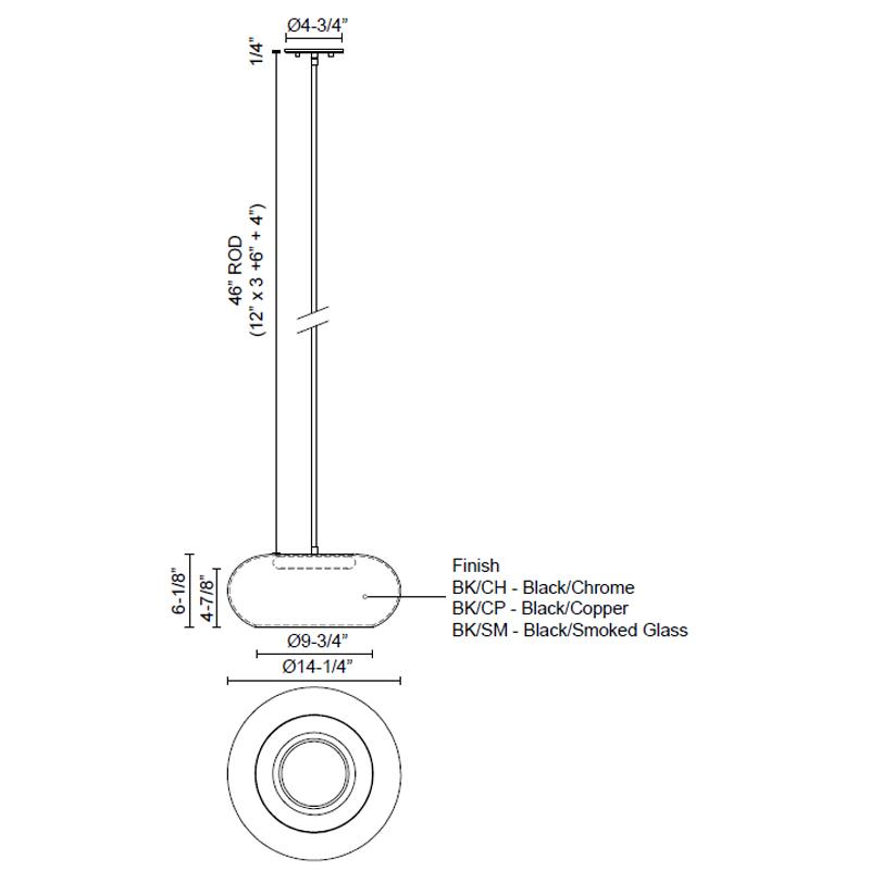 Trinity LED Oval Pendant - Diagram