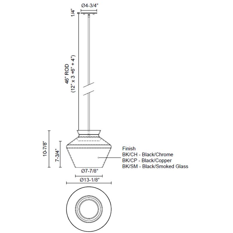 Trinity LED Schoolhouse Pendant - Diagram